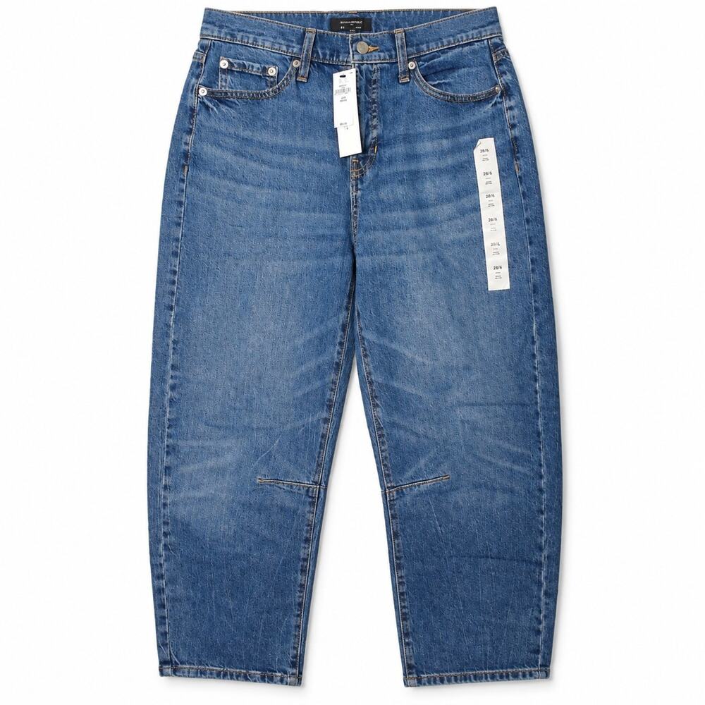 Banana Republic Washwell Barrel Fit Mid-Rise Ankle Medium Wash Petite NWT preppy